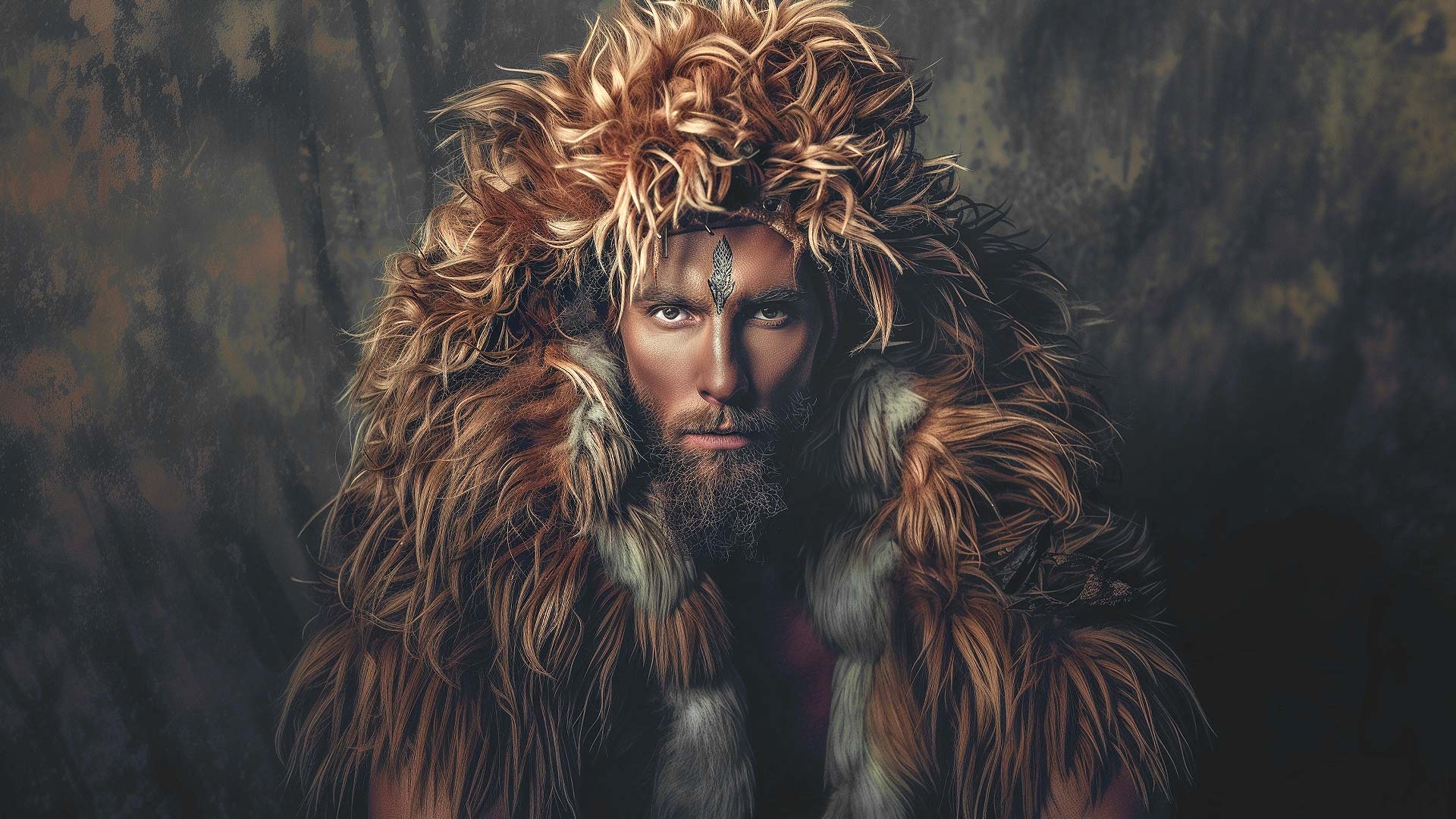 穿著毛皮的男人，背景模糊