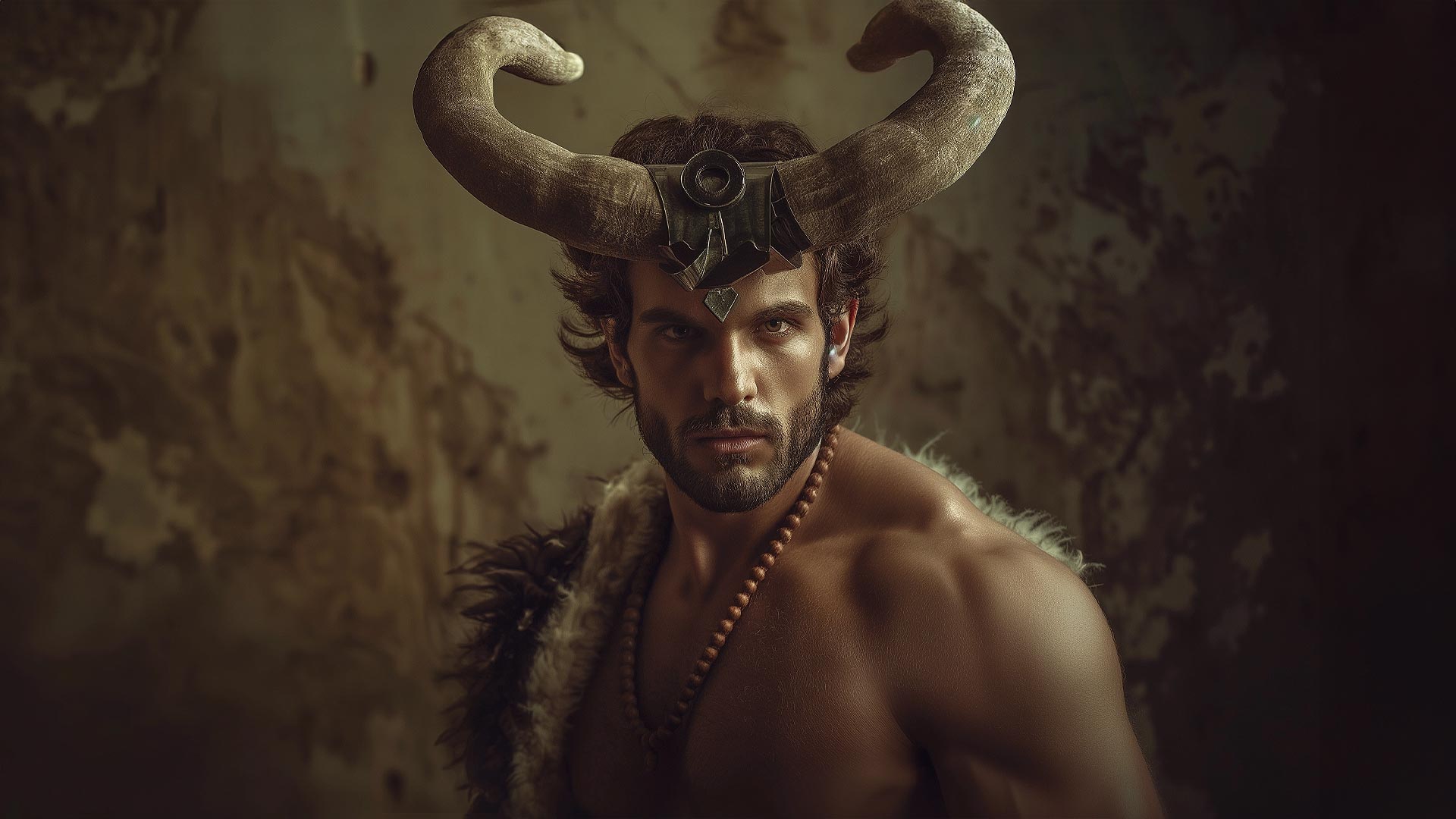 戴著羊角頭飾的古代勇士