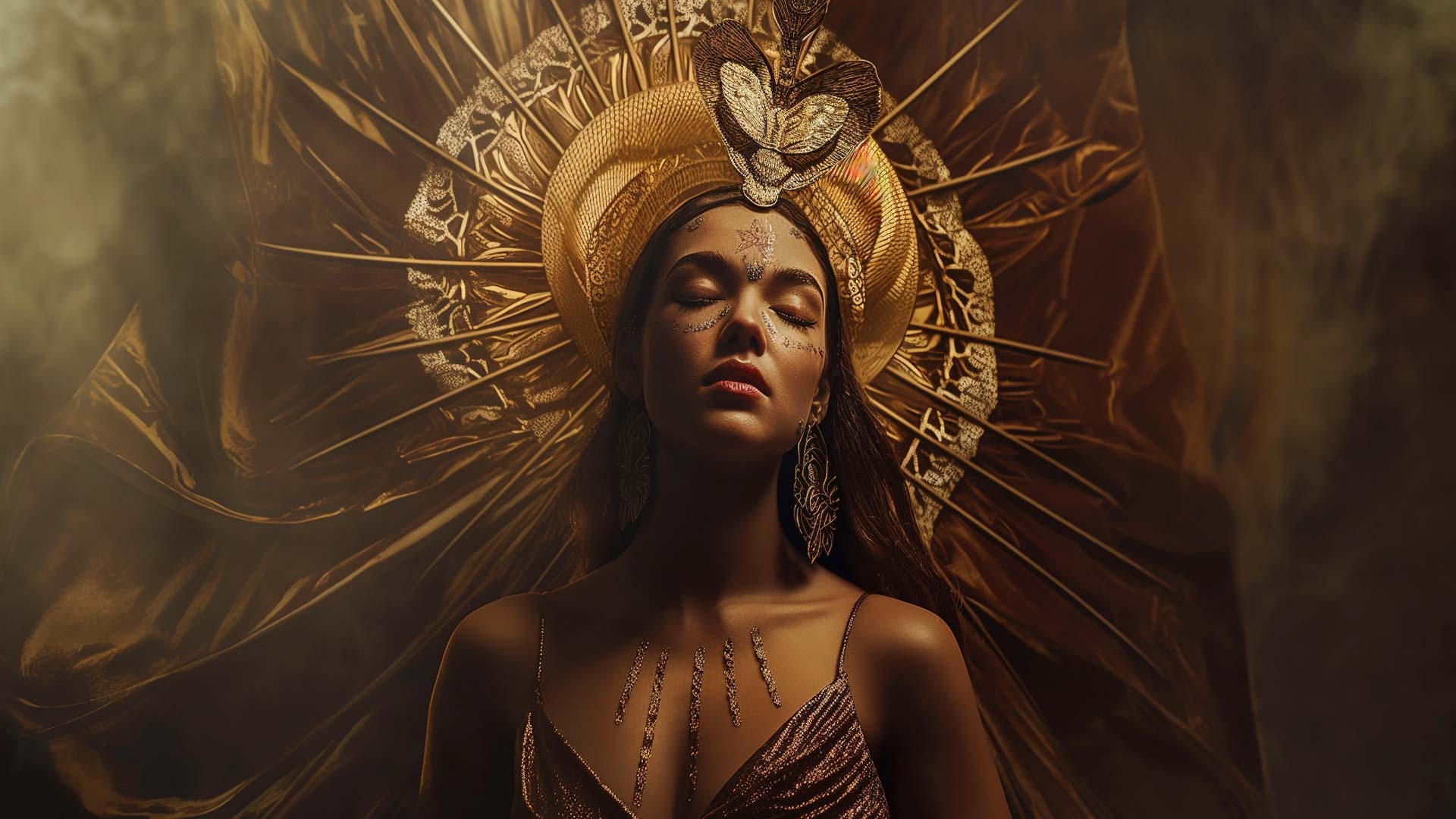 穿著金色服裝的藝術女性肖像